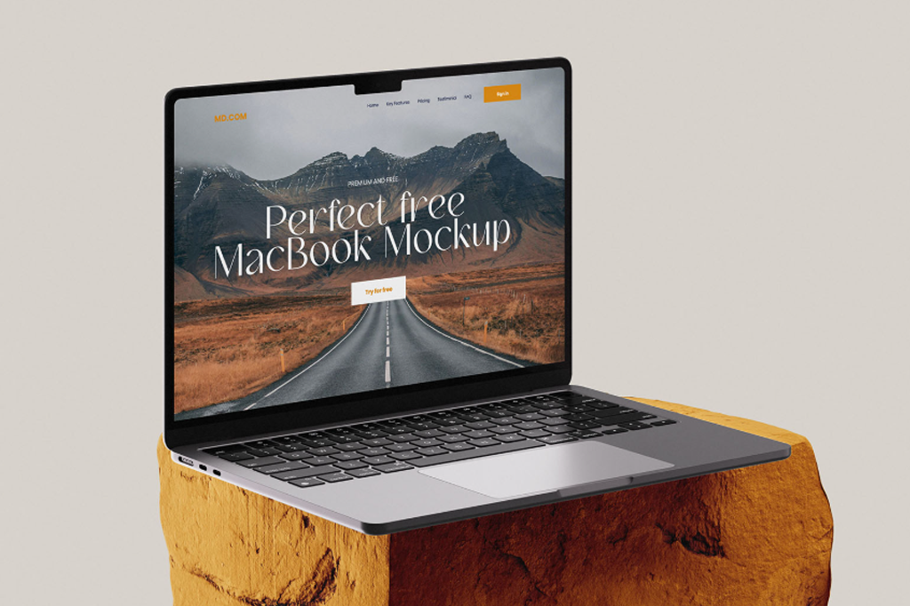 Macbook mockup on stone